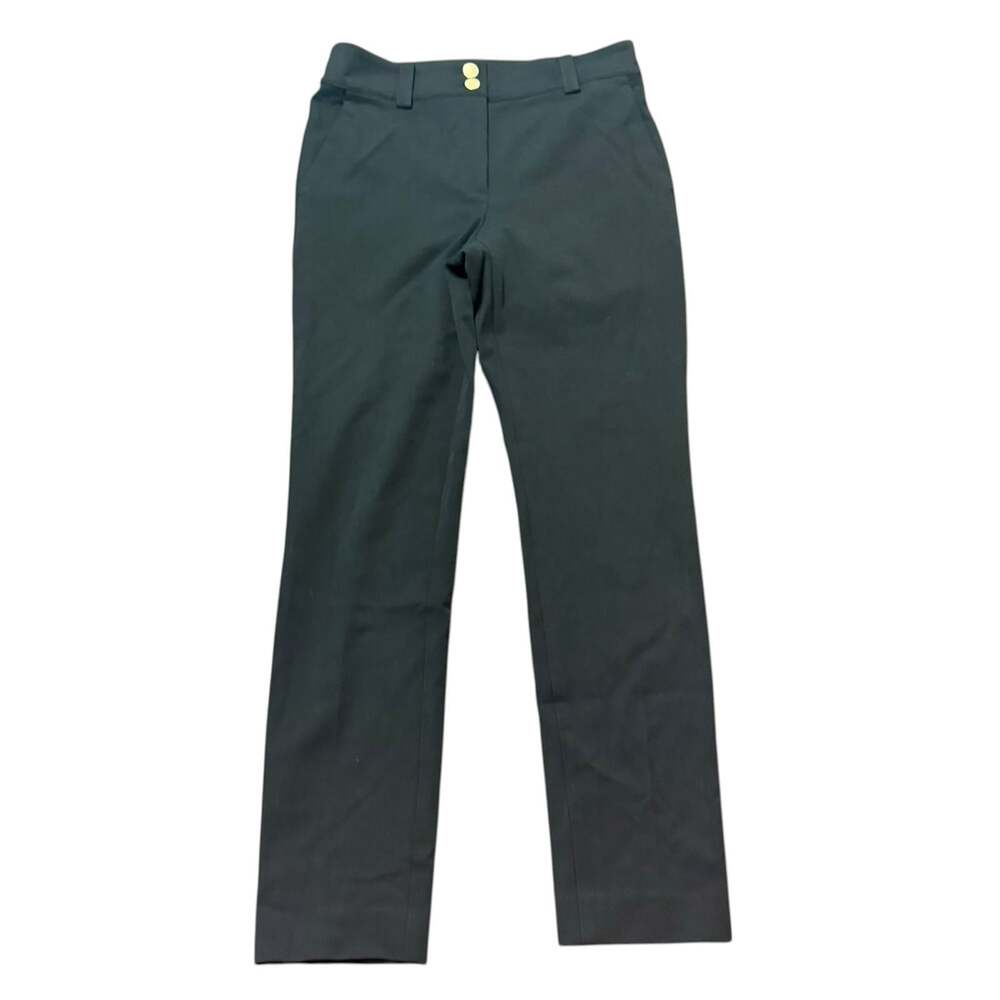 Ann Taylor Women’s Weekend black ankle length pants, gold buttons, pockets, 2